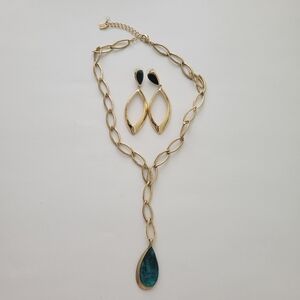 RLM Soho Robert Lee Morris Gold Tone Y Drop Necklace 20" & Earrings Set